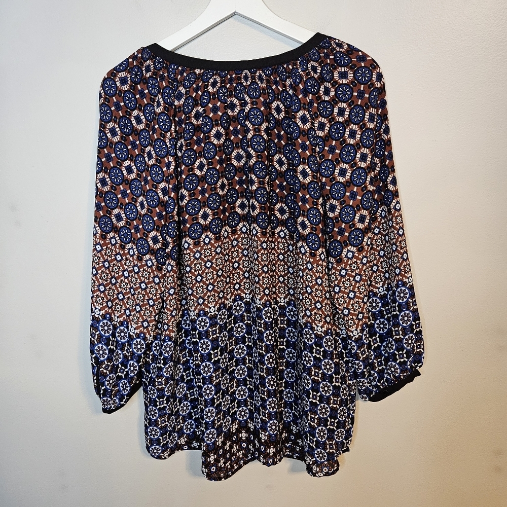 Zac & Rachel Women's Patterned Top Blue Brown Boho Lightweight Tunic Blouse - Picture 6 of 10